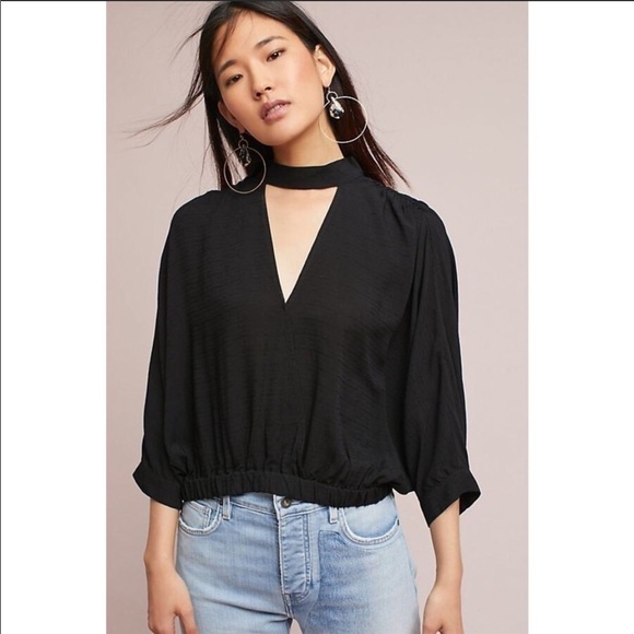 ANTHROPOLOGIE Maeve Surplice Hi-Neck Cutout Blouse - Picture 2 of 8